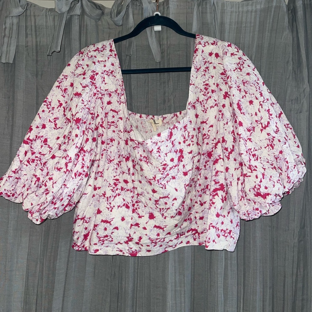 Open edit size 3x puff sleeve linen blend crop top plus size Nordstrom